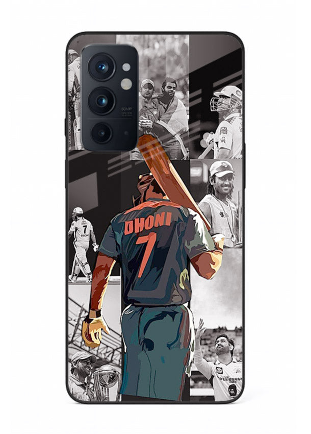 Cricket tribute collage artwork printed on tempered glass OnePlus 9RT back cover