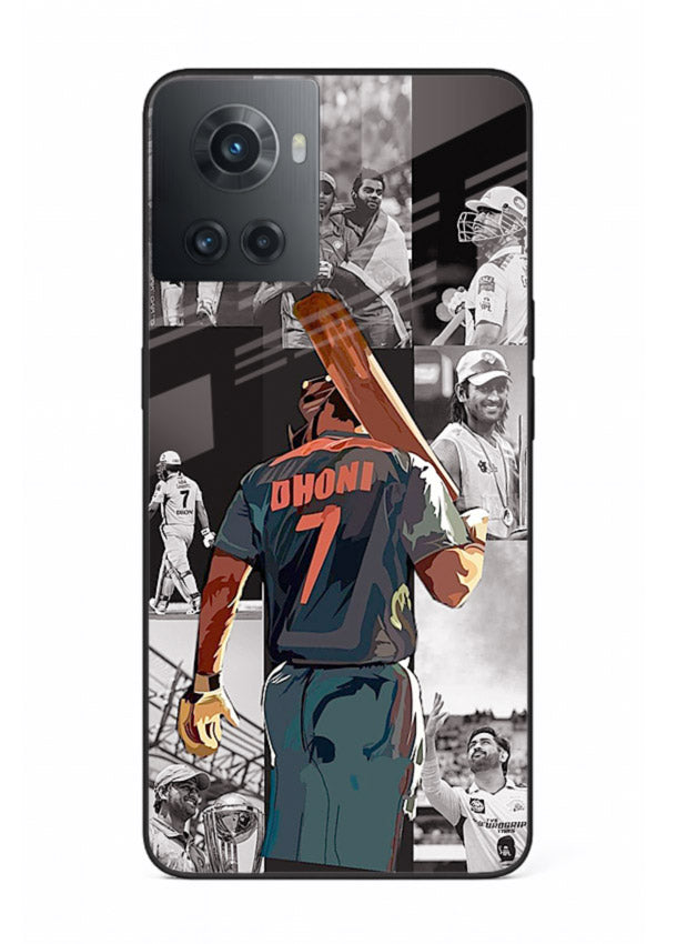 Cricket tribute collage artwork printed on tempered glass OnePlus 10R back cover