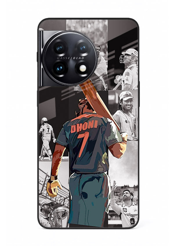 Cricket tribute collage artwork printed on tempered glass OnePlus 11R back cover