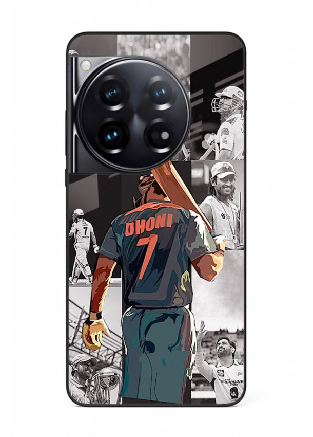 Cricket tribute collage artwork printed on tempered glass OnePlus 12 back cover