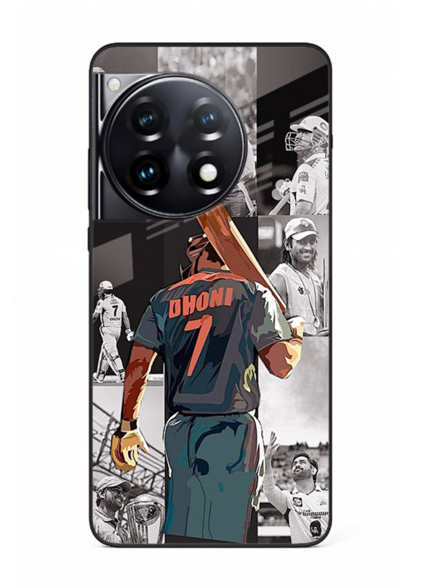 Cricket tribute collage artwork printed on tempered glass OnePlus 12R back cover