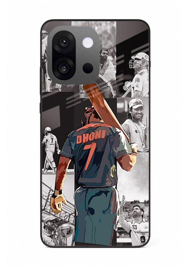 Cricket tribute collage artwork printed on tempered glass OnePlus 13s back cover