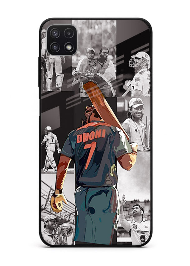 Cricket tribute collage artwork printed on tempered glass Samsung A22 5G back cover