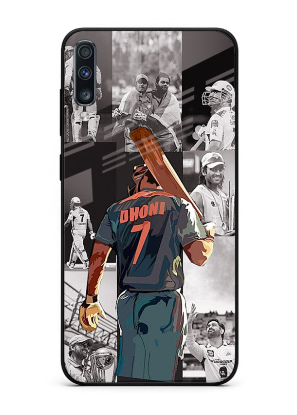 Cricket tribute collage artwork printed on tempered glass Samsung A50 back cover