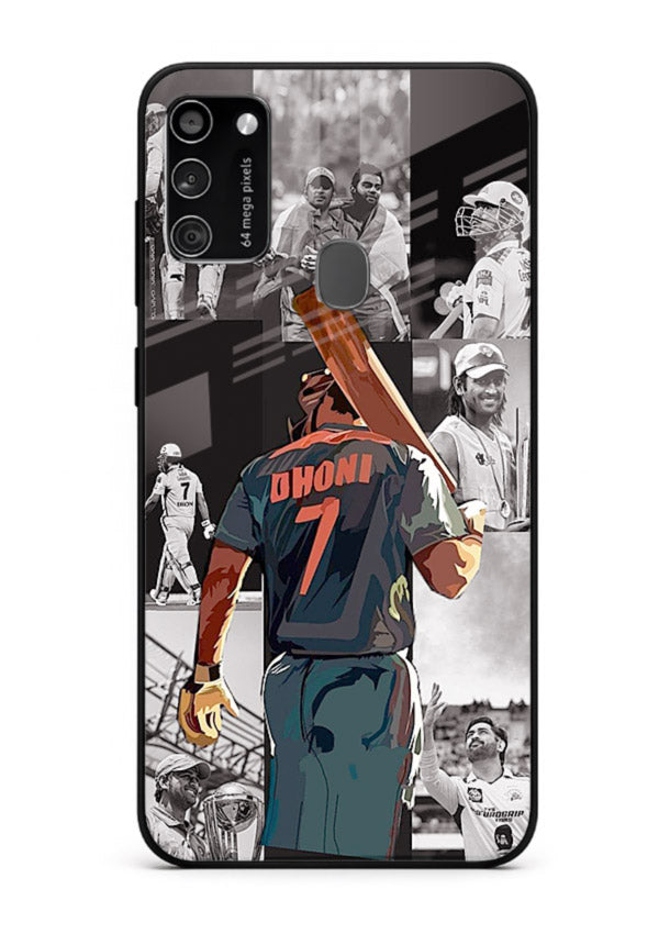 Cricket tribute collage artwork printed on tempered glass Samsung M21 back cover