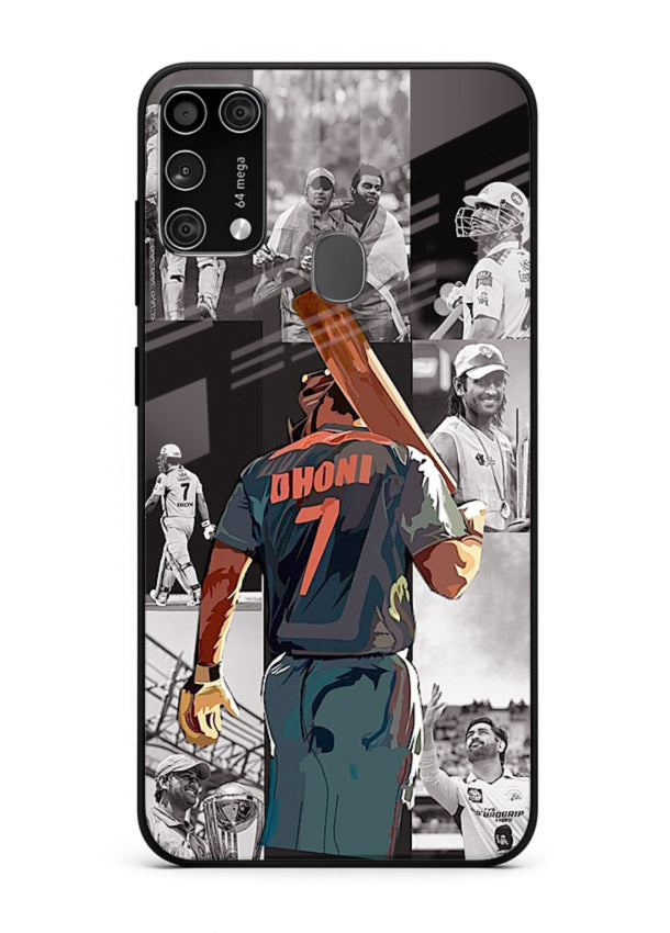 Cricket tribute collage artwork printed on tempered glass Samsung M31 Prime back cover