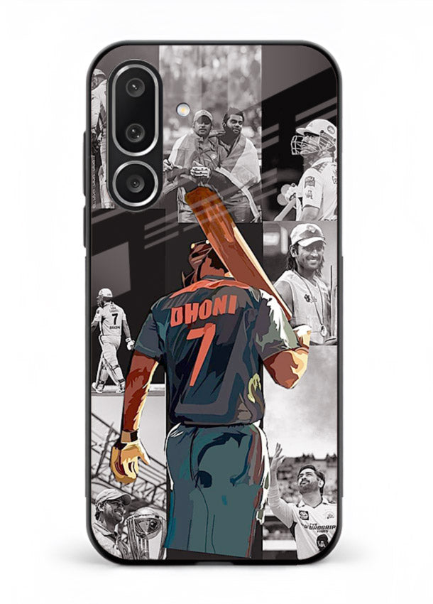 Cricket tribute collage artwork printed on tempered glass Samsung F56 5G back cover