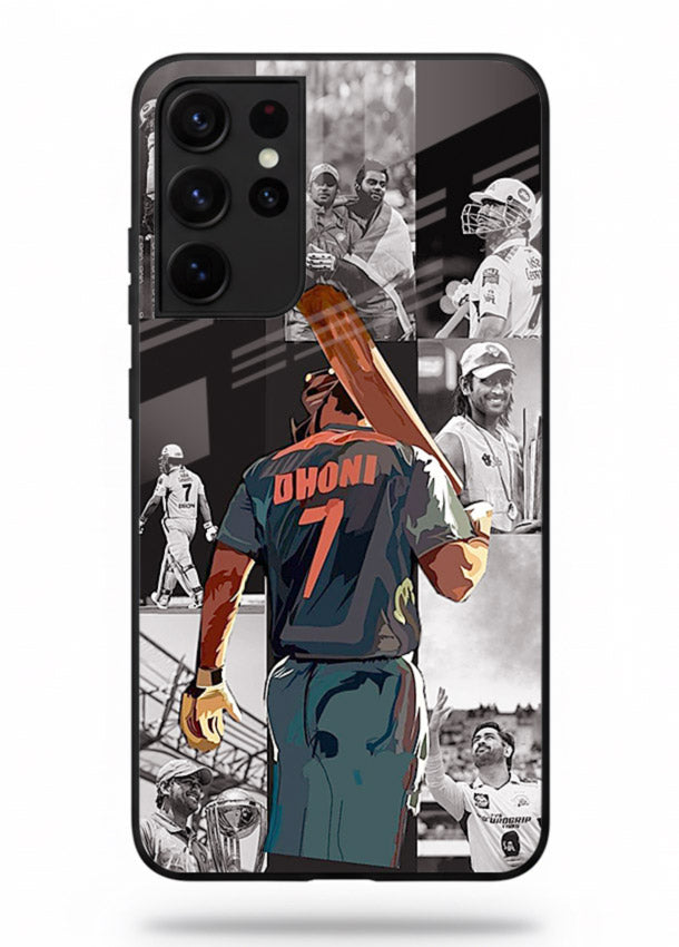Cricket tribute collage artwork printed on tempered glass Samsung S21 Ultra back cover
