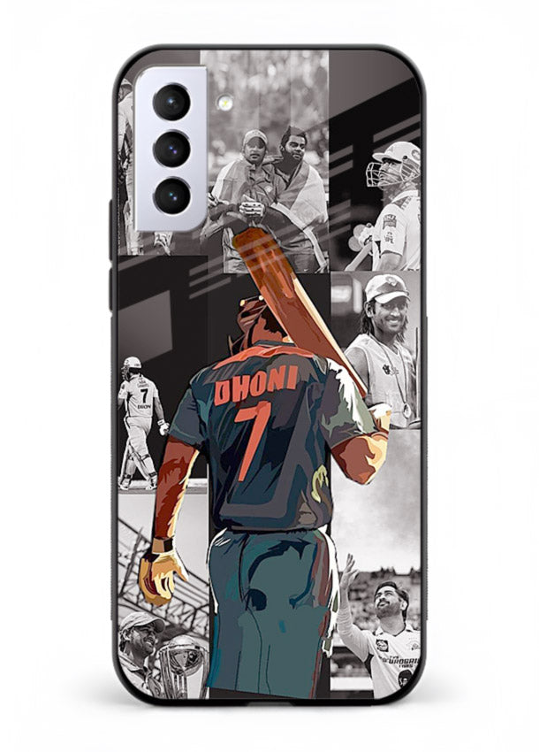 Cricket tribute collage artwork printed on tempered glass Samsung S21 FE back cover
