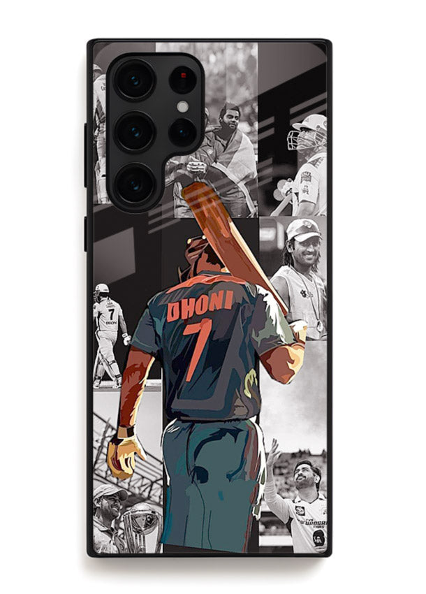 Cricket tribute collage artwork printed on tempered glass Samsung S23 Ultra back cover