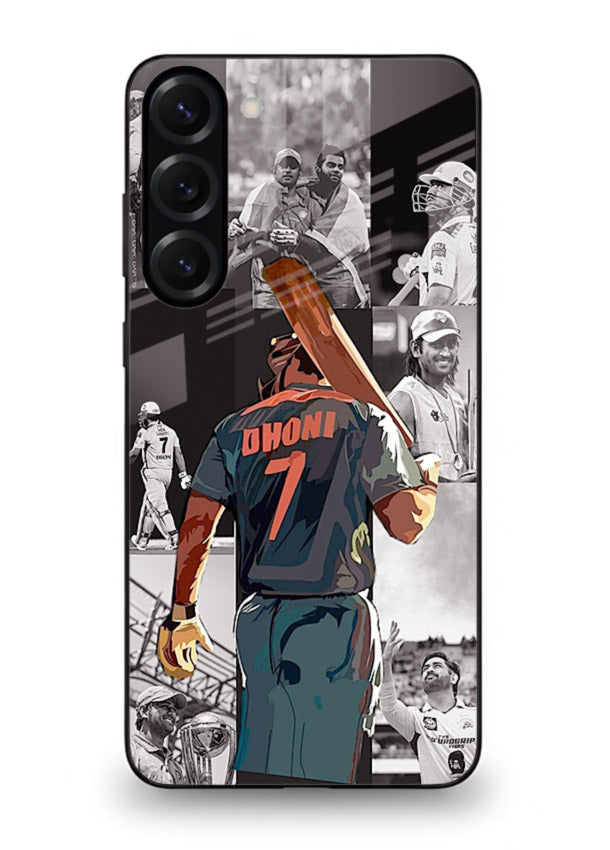 Cricket tribute collage artwork printed on tempered glass Samsung S23 Plus back cover