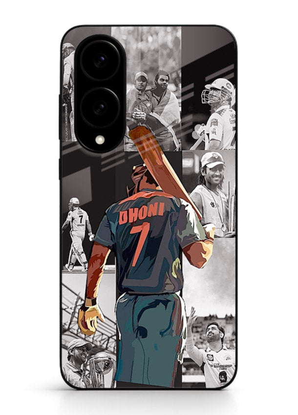 Cricket tribute collage artwork printed on tempered glass Samsung S25 Edge back cover
