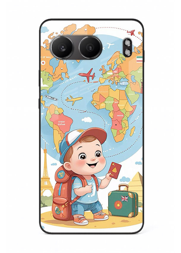 Cartoon Boy Tourist world map artwork OnePlus Nord 4 glass back cover