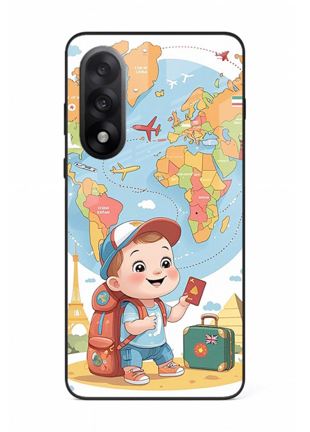 Cartoon Boy Tourist world map artwork OnePlus Nord 5 glass back cover