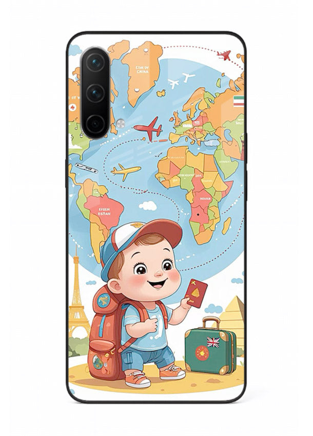 Cartoon Boy Tourist world map artwork OnePlus Nord CE 5G glass back cover