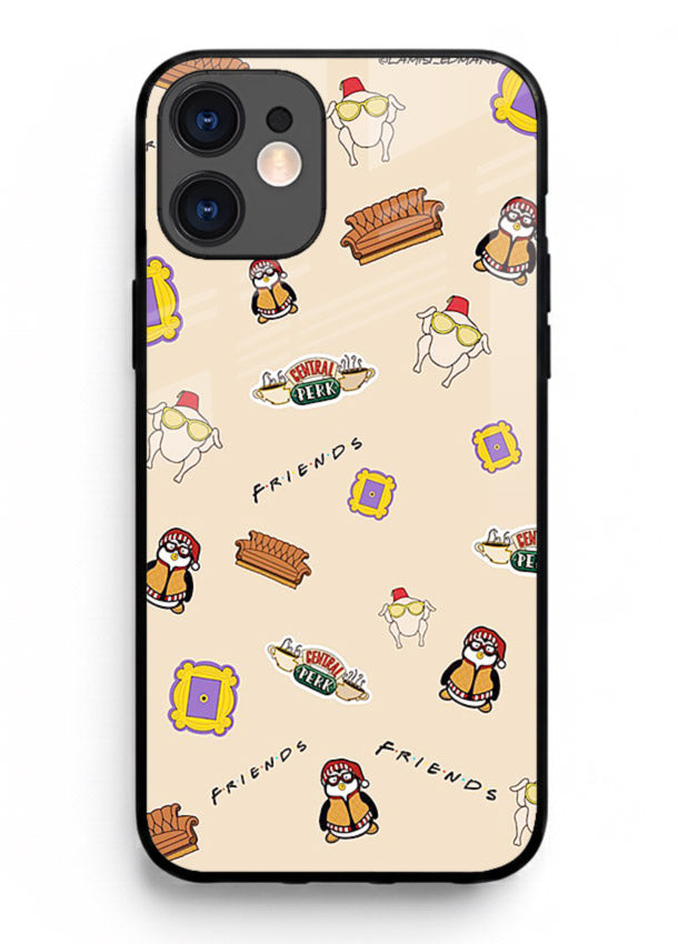 Sitcom doodle pattern artwork printed on tempered glass iPhone 11 back cover