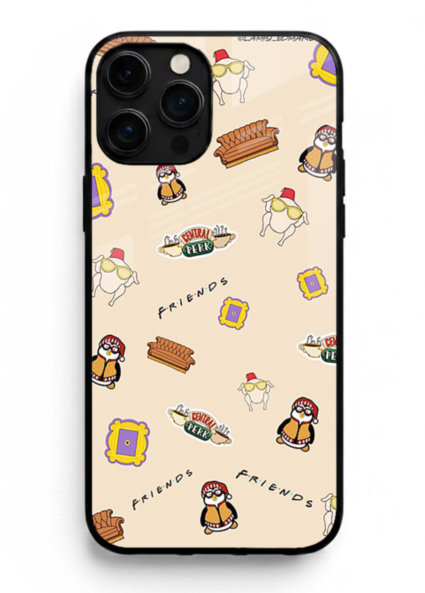 Sitcom doodle pattern artwork printed on tempered glass iPhone 13 Pro Max back cover