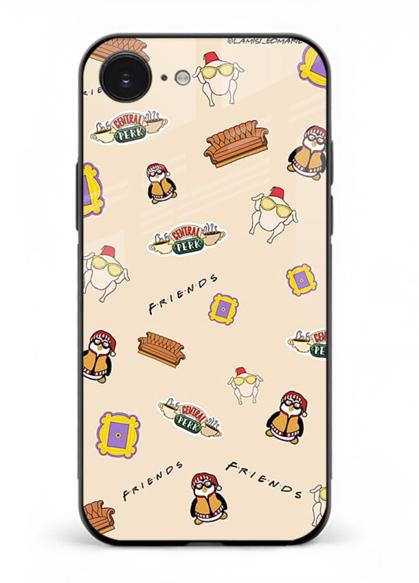 Sitcom doodle pattern artwork printed on tempered glass iPhone 16E back cover
