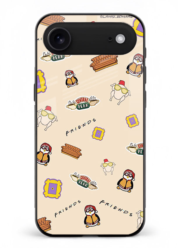 Sitcom doodle pattern artwork printed on tempered glass iPhone 18 Air back cover