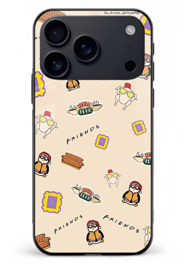Sitcom doodle pattern artwork printed on tempered glass iPhone 18 Pro Max back cover
