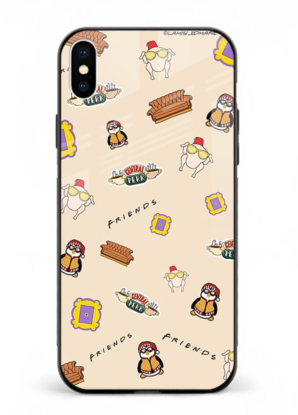 Sitcom doodle pattern artwork printed on tempered glass iPhone XS Max back cover