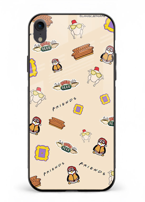 Sitcom doodle pattern artwork printed on tempered glass iPhone XR back cover
