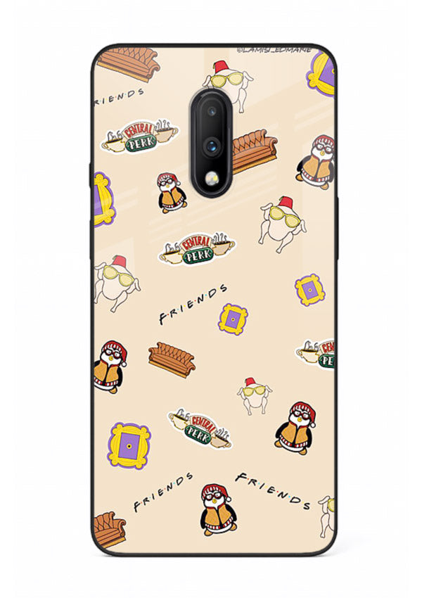 Sitcom doodle pattern artwork printed on tempered glass OnePlus 7 back cover
