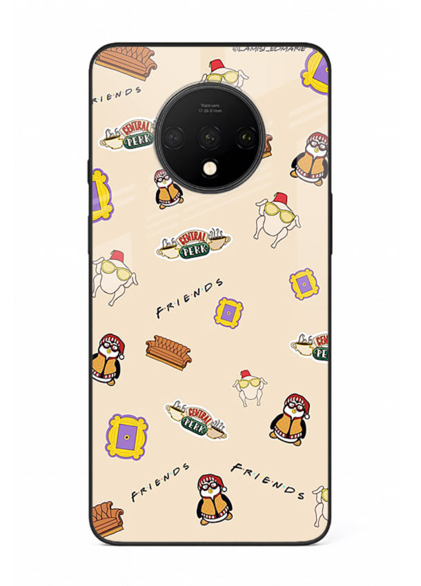 Sitcom doodle pattern artwork printed on tempered glass OnePlus 7T back cover