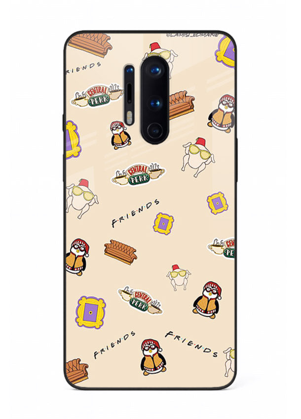 Sitcom doodle pattern artwork printed on tempered glass OnePlus 8 Pro back cover