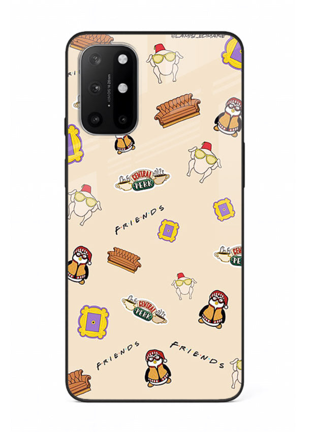 Sitcom doodle pattern artwork printed on tempered glass OnePlus 8T back cover