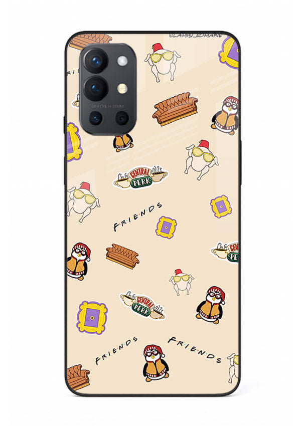 Sitcom doodle pattern artwork printed on tempered glass OnePlus 9R back cover