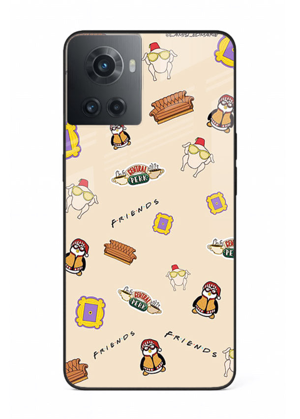 Sitcom doodle pattern artwork printed on tempered glass OnePlus 10R back cover