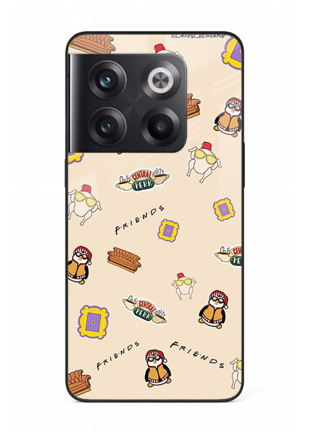 Sitcom doodle pattern artwork printed on tempered glass OnePlus 10T back cover