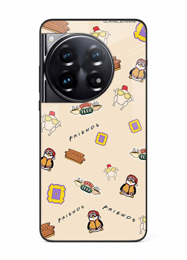 Sitcom doodle pattern artwork printed on tempered glass OnePlus 12 back cover