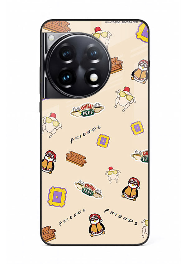 Sitcom doodle pattern artwork printed on tempered glass OnePlus 12R back cover