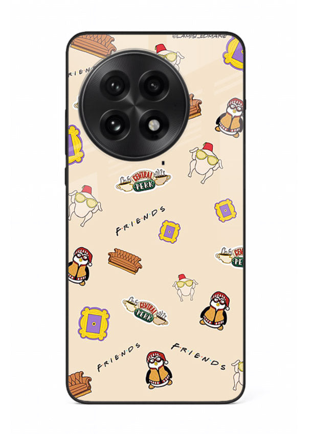 Sitcom doodle pattern artwork printed on tempered glass OnePlus 13R back cover