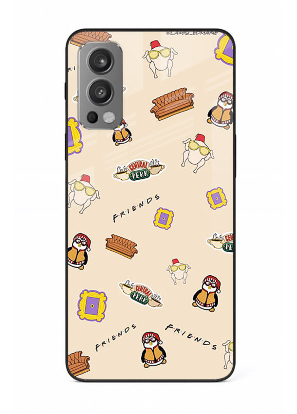 Sitcom doodle pattern artwork printed on tempered glass OnePlus Nord 2 back cover