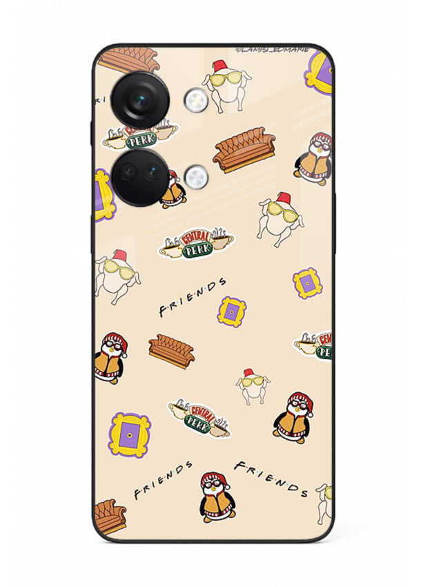 Sitcom doodle pattern artwork printed on tempered glass OnePlus Nord 3 back cover