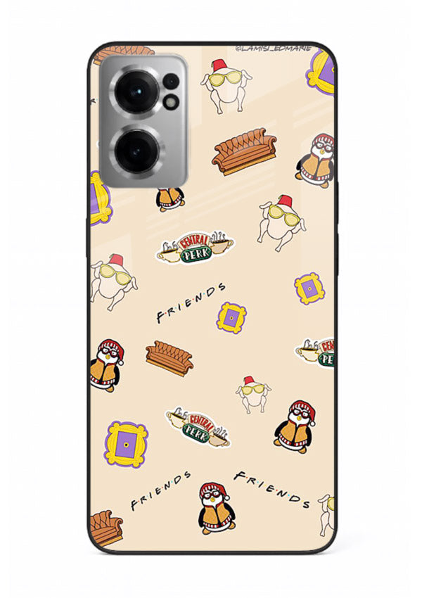 Sitcom doodle pattern artwork printed on tempered glass OnePlus Nord CE2 5G back cover