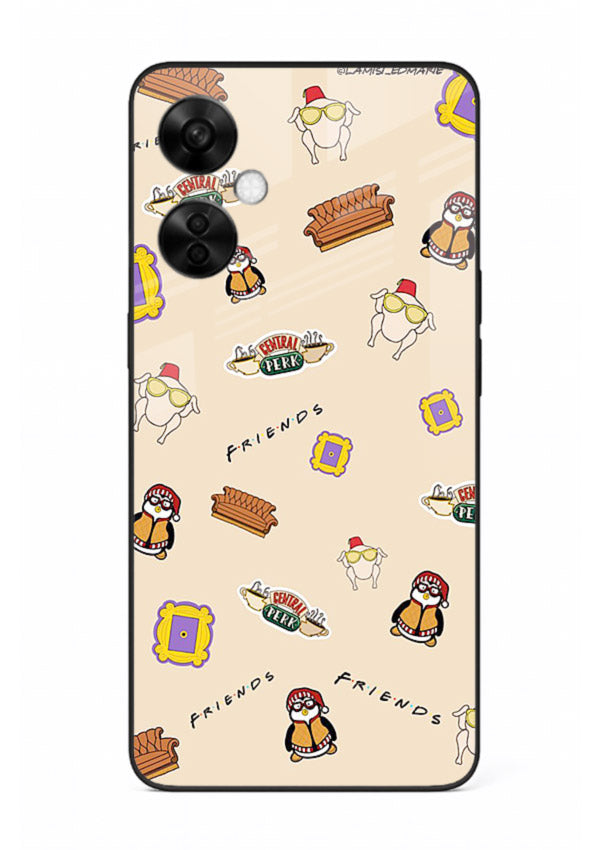 Sitcom doodle pattern artwork printed on tempered glass OnePlus Nord CE3 Lite back cover