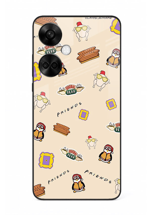 Sitcom doodle pattern artwork printed on tempered glass OnePlus Nord CE3 back cover