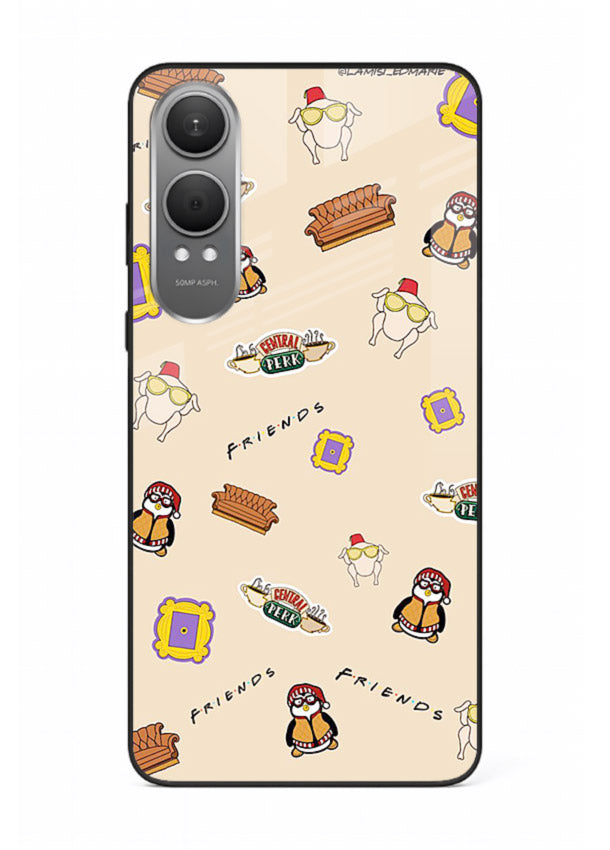 Sitcom doodle pattern artwork printed on tempered glass OnePlus Nord CE4 Lite back cover