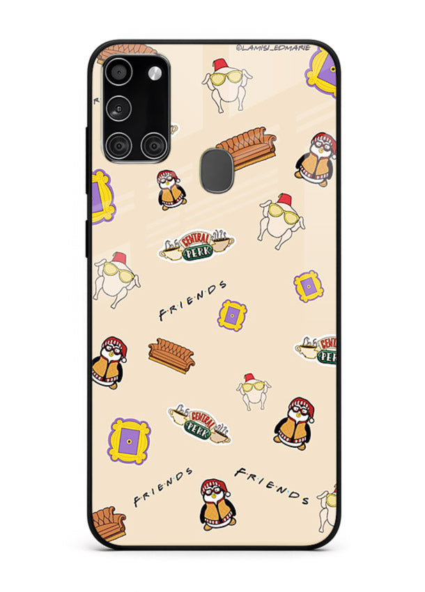 Sitcom doodle pattern artwork printed on tempered glass Samsung A21s back cover