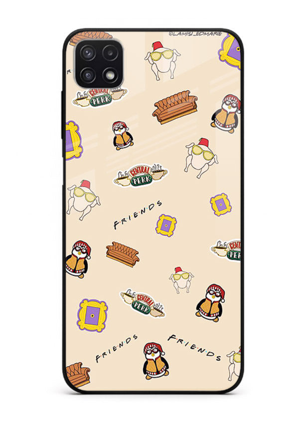 Sitcom doodle pattern artwork printed on tempered glass Samsung F42 5G back cover