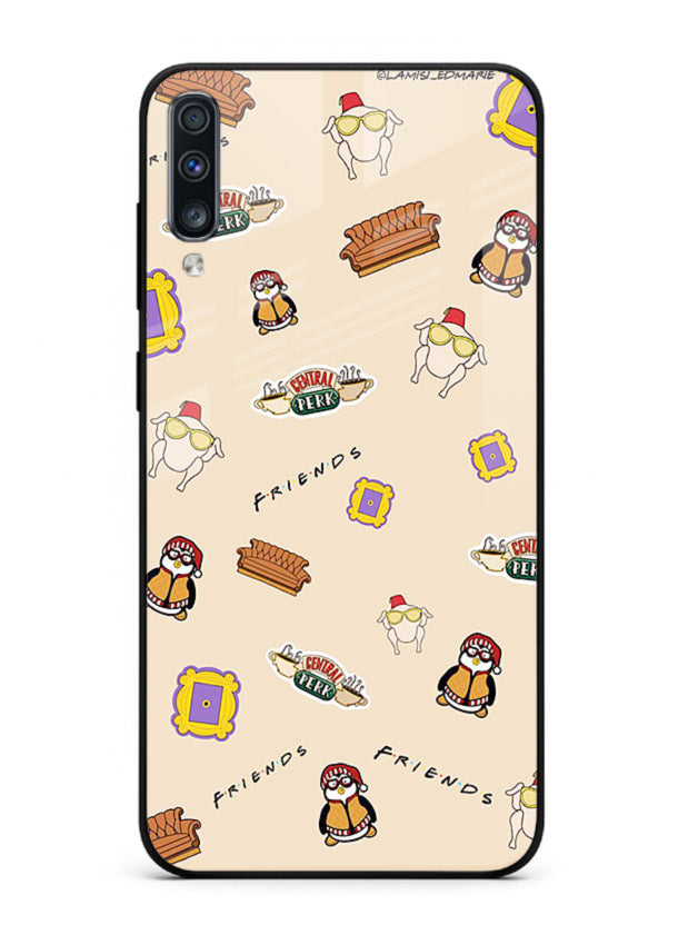 Sitcom doodle pattern artwork printed on tempered glass Samsung A70 back cover