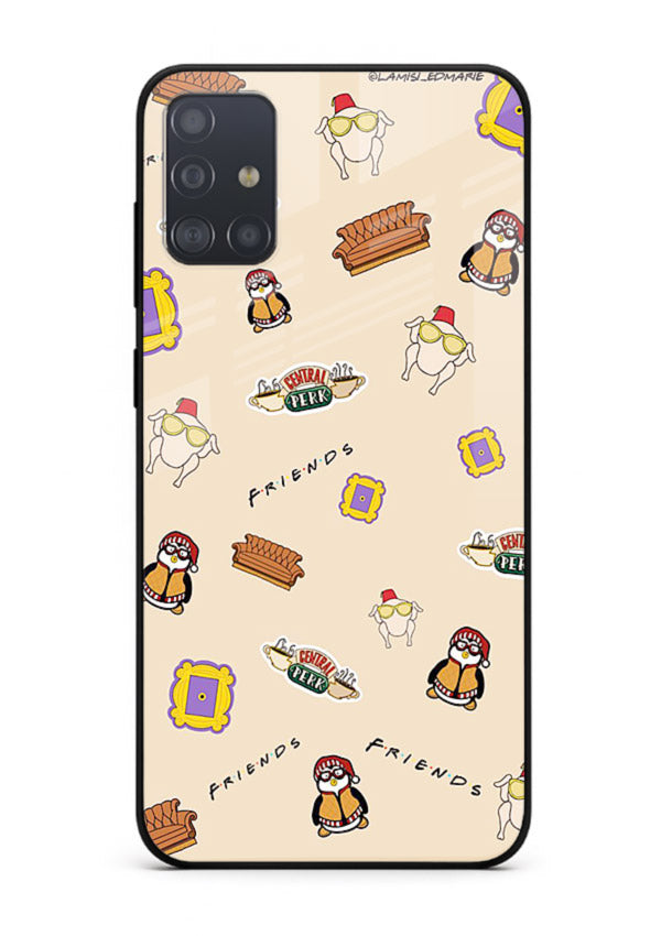 Sitcom doodle pattern artwork printed on tempered glass Samsung A51 back cover