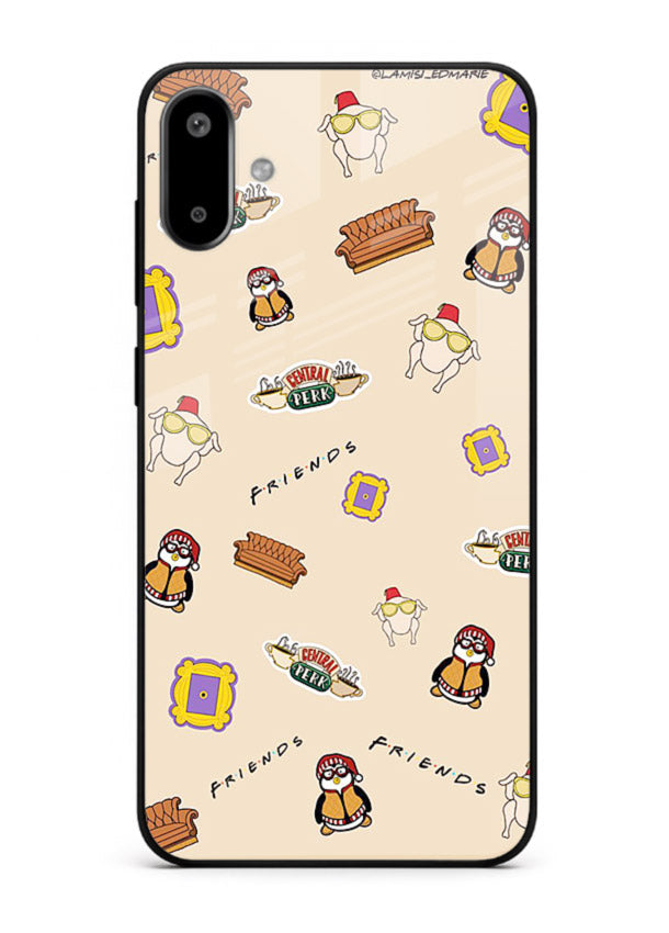 Sitcom doodle pattern artwork printed on tempered glass Samsung F06 5G back cover