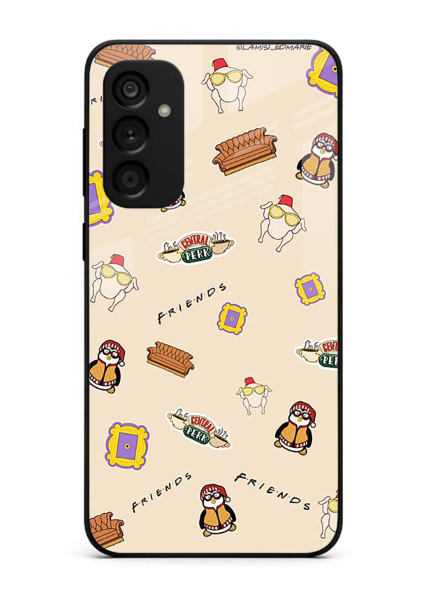 Sitcom doodle pattern artwork printed on tempered glass Samsung M14 5G back cover