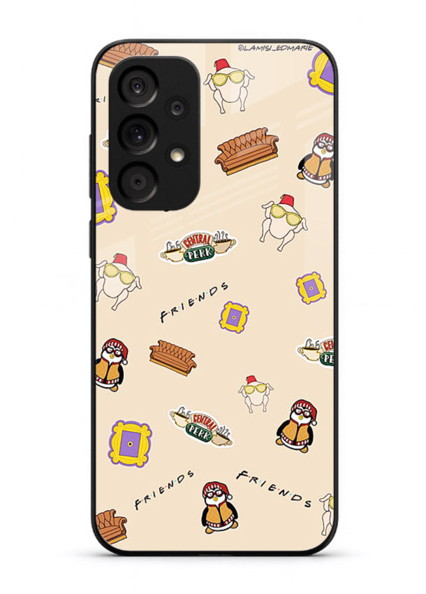 Sitcom doodle pattern artwork printed on tempered glass Samsung A33 5G back cover