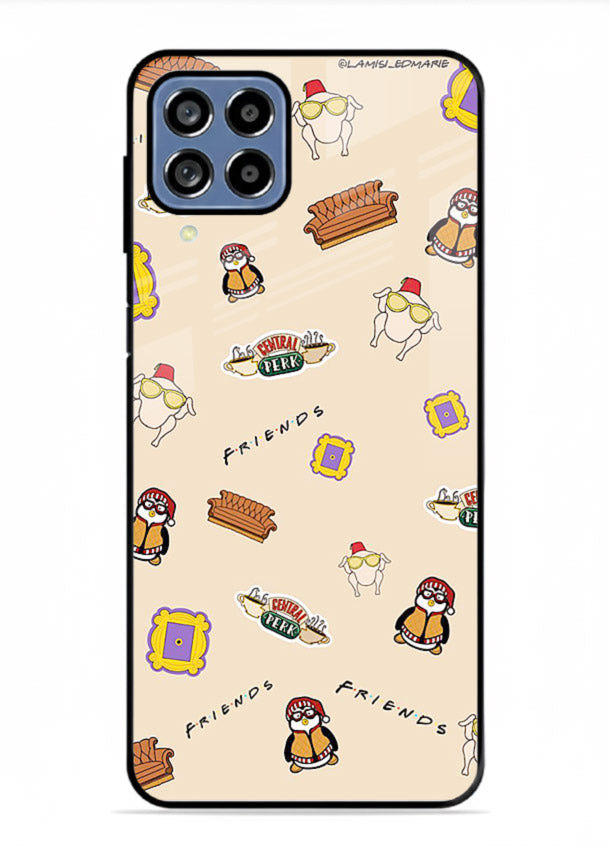 Sitcom doodle pattern artwork printed on tempered glass Samsung M53 5G back cover